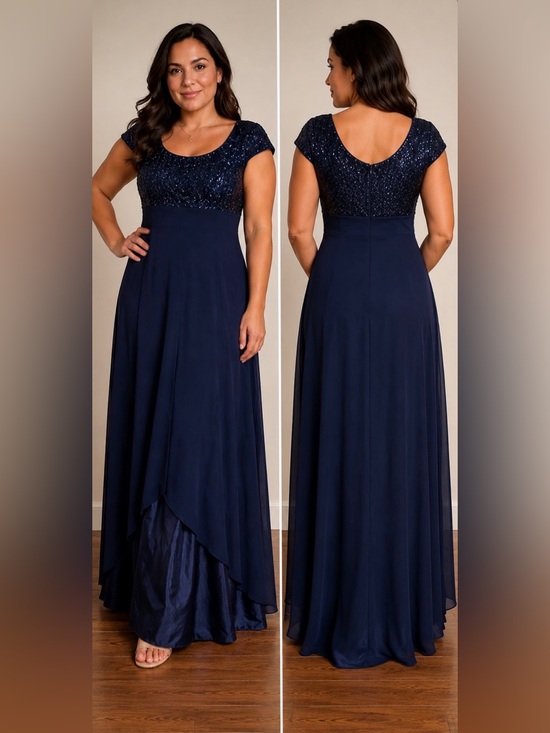 Basix Ii Dresses & Skirts - Bieff BASIX David York Vintage Navy Beaded Silk Cap-Sleeve Maxi Dress